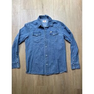 Seager Grit Co Mens Medium Wash Denim Western Snap Front Shirt Size M Cotton
